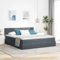 vidaXL Opbevaringsseng med madras med hovedgærde Mørkegrå 90 x 200 cm