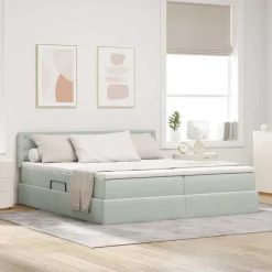 vidaXL Opbevaringsseng med madras med hovedgærde Lysegrå 90 x 200 cm