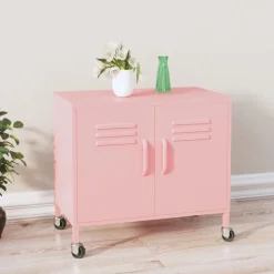 vidaXL opbevaringsskab 60x35x56 cm stål lyserød