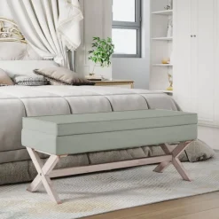 vidaXL opbevaringsskammel 110x45x49 cm velour lysegrå