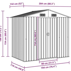 vidaXL opbevaringsskur til haven 204x132x186 cm stål antracitgrå