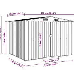 vidaXL opbevaringsskur til haven 257x205x178 cm stål antracitgrå