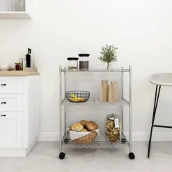 vidaXL opbevaringsstativ med 3 hylder og hjul 60x35x81 cm 150 kg krom