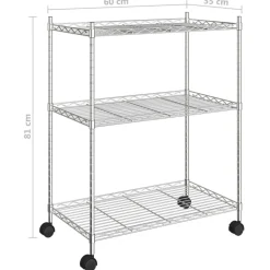 vidaXL opbevaringsstativ med 3 hylder og hjul 60x35x81 cm 150 kg krom