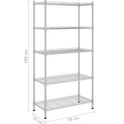 vidaXL opbevaringsstativ med 5 hylder 90x35x180 cm 250 kg krom
