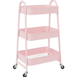 vidaXL opbevaringsvogn 3-lags pink 42x41,5x77 cm stål