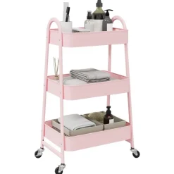 vidaXL opbevaringsvogn 3-lags pink 42x41,5x77 cm stål