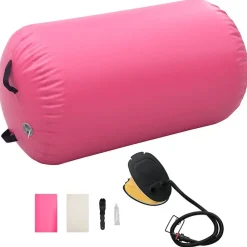 vidaXL oppustelig gymnastikrulle med pumpe 100x60 cm PVC lyserød