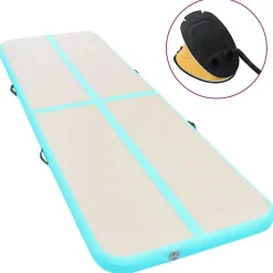 vidaXL oppustelig gymnastikmåtte med pumpe 300 x 100 x 10 cm PVC grøn
