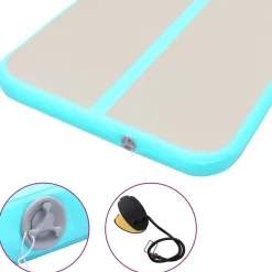 vidaXL oppustelig gymnastikmåtte med pumpe 300 x 100 x 10 cm PVC grøn
