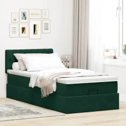 vidaXL osmannisk sengeramme med madras 80x200 cm fløjl mørkegrøn