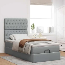 vidaXL osmannisk sengeramme med madras 80x200 cm stof lysegrå