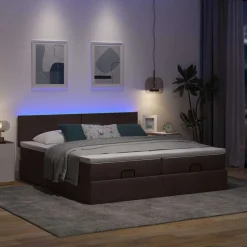 vidaXL osmannisk sengeramme med madrasser 160x200 cm stof mørkebrun
