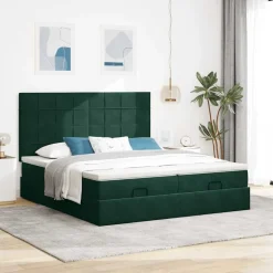 vidaXL osmannisk sengeramme med madrasser 180x200 cm fløjl mørkegrøn