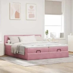 vidaXL osmannisk sengeramme med madrasser 160x200 cm fløjl lyserød