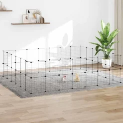 vidaXL 52-panels kæledyrsindhegning med låge 35x35 cm stål sort
