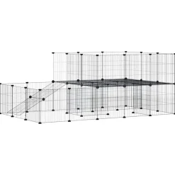 vidaXL 44-panels kæledyrsindhegning med låge 35x35 cm stål sort