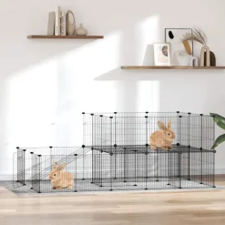 vidaXL 44-panels kæledyrsindhegning med låge 35x35 cm stål sort