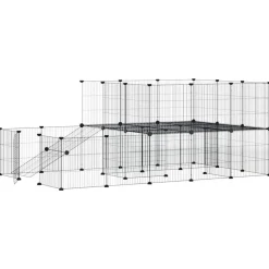 vidaXL 44-panels kæledyrsindhegning med låge 35x35 cm stål sort