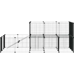 vidaXL 44-panels kæledyrsindhegning med låge 35x35 cm stål sort