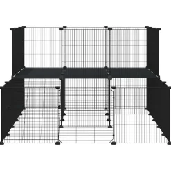 vidaXL 44-panels kæledyrsindhegning med låge 35x35 cm stål sort