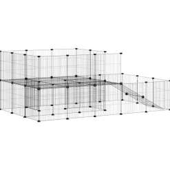 vidaXL 44-panels kæledyrsindhegning med låge 35x35 cm stål sort