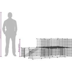 vidaXL 44-panels kæledyrsindhegning med låge 35x35 cm stål sort