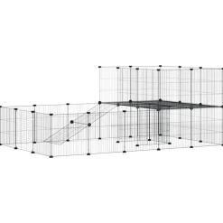 vidaXL 36-panels kæledyrsindhegning med låge 35x35 cm stål sort