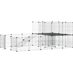 vidaXL 36-panels kæledyrsindhegning med låge 35x35 cm stål sort