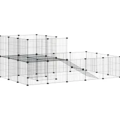 vidaXL 36-panels kæledyrsindhegning med låge 35x35 cm stål sort