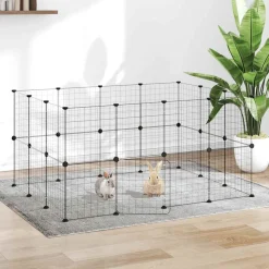vidaXL 28-panels kæledyrsindhegning med låge 35x35 cm stål sort