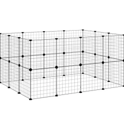 vidaXL 28-panels kæledyrsindhegning med låge 35x35 cm stål sort