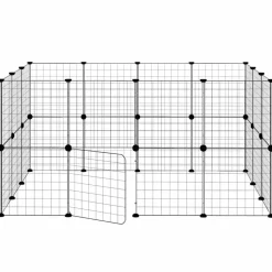 vidaXL 28-panels kæledyrsindhegning med låge 35x35 cm stål sort