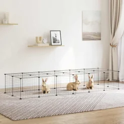 vidaXL 28-panels kæledyrsindhegning med låge 35x35 cm stål sort