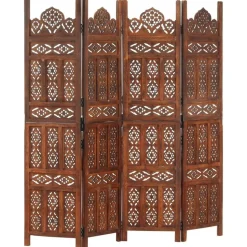 vidaXL 4-panels rumdeler håndskåret 160 x 165 cm massivt mangotræ brun