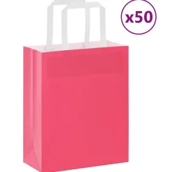vidaXL papirposer 50 stk. med håndtag 18x8x22 cm lyserød