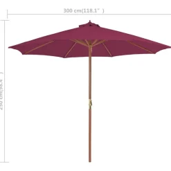 vidaXL parasol 300 cm træstang bordeauxrød