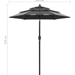 vidaXL parasol 2 m aluminiumsstang 3 niveauer antracitgrå