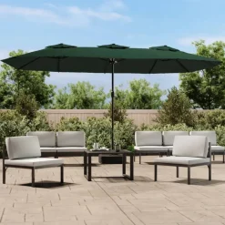 vidaXL parasol med dobbelt parasoldug og LED-lys 449x265 cm grøn