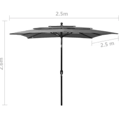vidaXL parasol 2,5x2,5 m aluminiumsstang 3 niveauer antracitgrå