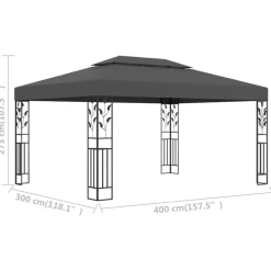 vidaXL pavillon med dobbelt tag 3x4 m antracitgrå