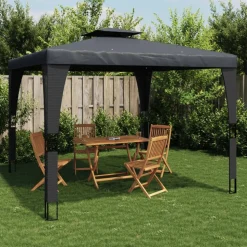 vidaXL pavillon med dobbelt tag 2,98x2,98 m stål antracitgrå