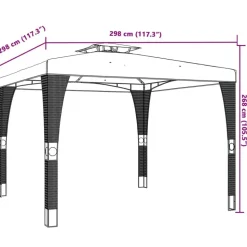 vidaXL pavillon med dobbelt tag 2,98x2,98 m stål antracitgrå