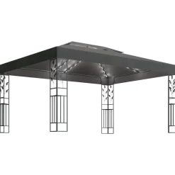 vidaXL pavillon med dobbelt tag og LED-lyskæder 3x4 m antracitgrå