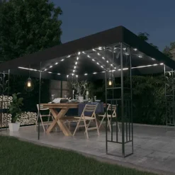 vidaXL pavillon med dobbelt tag og LED-lyskæder 3x4 m antracitgrå