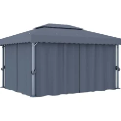 vidaXL pavillon med gardin 4x3 m aluminium antracitgrå