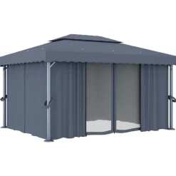 vidaXL pavillon med gardin 4x3 m aluminium antracitgrå