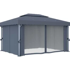 vidaXL pavillon med gardin 4x3 m aluminium antracitgrå