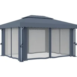 vidaXL pavillon med gardin 4x3 m aluminium antracitgrå
