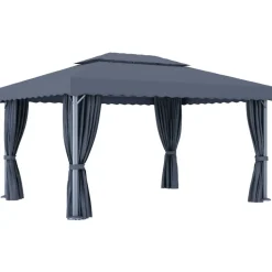 vidaXL pavillon med gardin 4x3 m aluminium antracitgrå